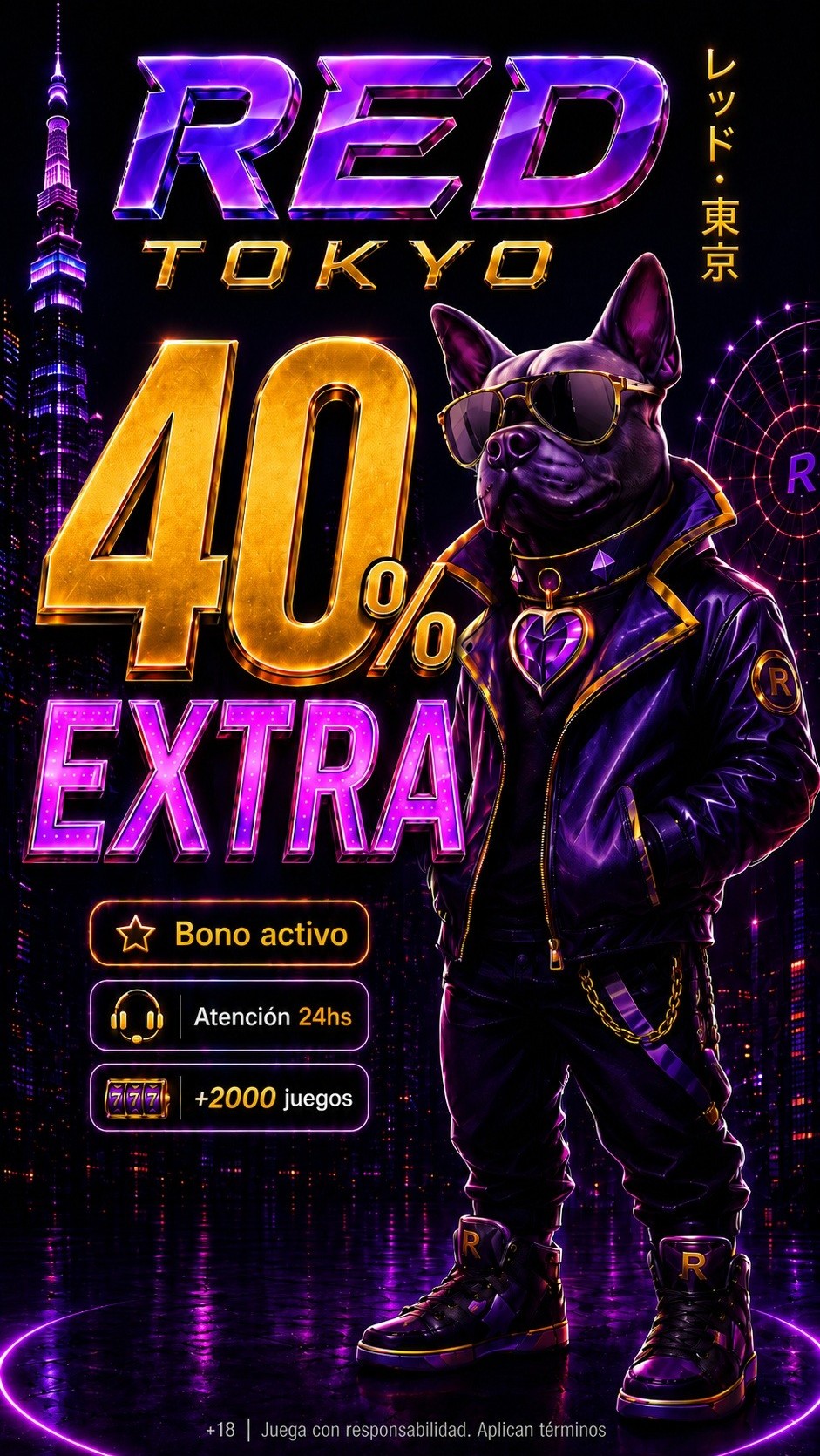 RED TOKYO — 40% extra en tu primera carga. Pagos al instante, atención 24 hs. Juego responsable +18.